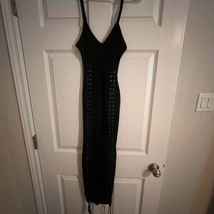Elegant Black Lace-Up Dress